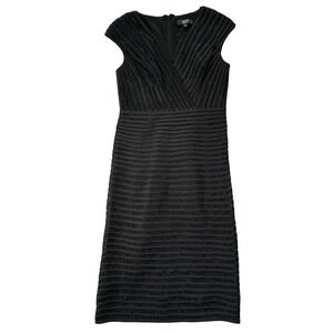 Tadashi‎ Collection Dress Womens 4 Black Lace Satin Stripe Cap Sleeve Sheath